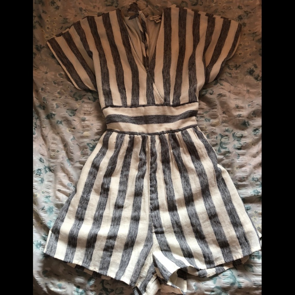 Blue and white sailor striped romper